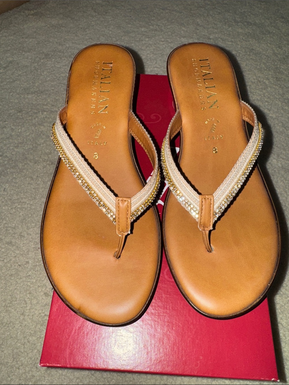 Italian Shoemakers Tan Leather Beaded Thong Sandals 8m